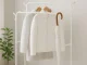 Metal Freestanding Clothes Rack with Shoe Shelves, White