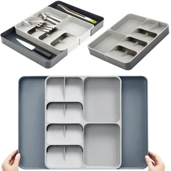 Expandable Kitchen Drawer Cutlery Organizer, Grey