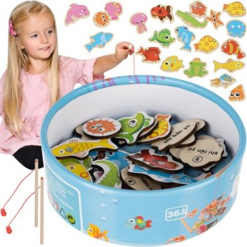 Wooden Magnetic Fishing Game for Kids, 25 Pieces
