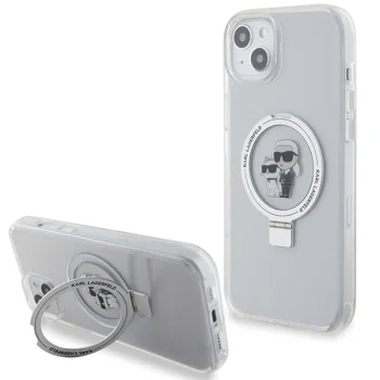 Karl Lagerfeld dėklas iPhone 15 Plus / 14 Plus 6.7" Ring Stand MagSafe baltas
