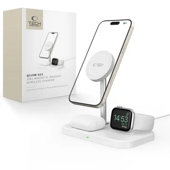 Tech-Protect QI15W-A22 MagSafe 3-in-1 Wireless Charger Stand, White