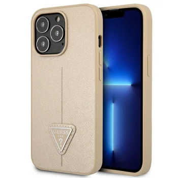 Guess Saffiano Triangle Logo Case for iPhone 13 Pro / 13, Beige