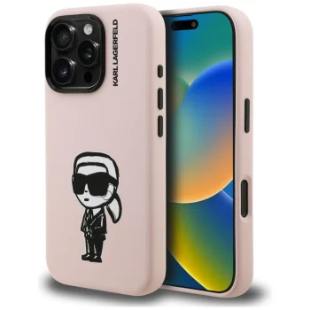 Karl Lagerfeld Silicone Karl Sketch MagSafe Case for iPhone 16 Pro Max, Pink