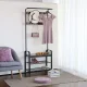 Leobert Coat Rack with Shoe Shelves, Wood and Metal, LOFT Style