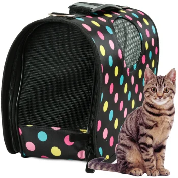 Large pet carrier bag for dogs and cats, black with dots