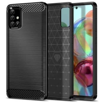 Samsung Galaxy A71 (SM-A715F) Carbon Fiber TPU Protective Case Cover, Black
