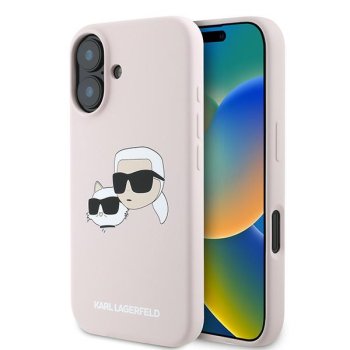 Karl Lagerfeld Silicone Karl & Choupette Head MagSafe Case for iPhone 16 Plus, Pink
