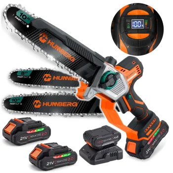 Cordless Chainsaw Humberg HM-437, 2x 2.0 Ah, 8" and 10"