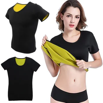 Women's Neoprene Fitness T-Shirt with Short Sleeves, Black, XXL