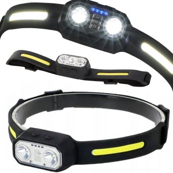 LED headlamp with sensor, rechargeable, COB, black