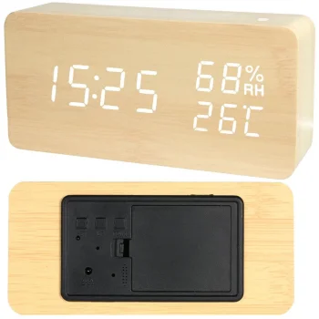 Electronic Alarm Clock with Thermometer and Hygrometer Light Brown