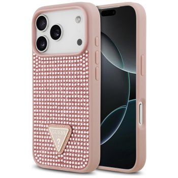Guess Rhinestone Triangle Logo iPhone 17 Pro Case - Pink