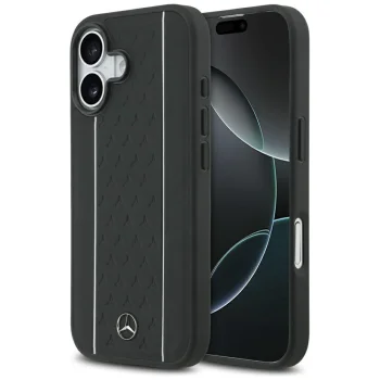 Mercedes Leather Star Pattern Stripes MagSafe Phone Case Cover iPhone 17 - black