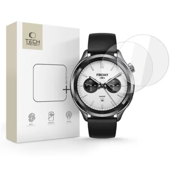 Tempered Glass Tech-Protect Glass Fit+ for Xiaomi Watch S4, 2-Pack, Transparent
