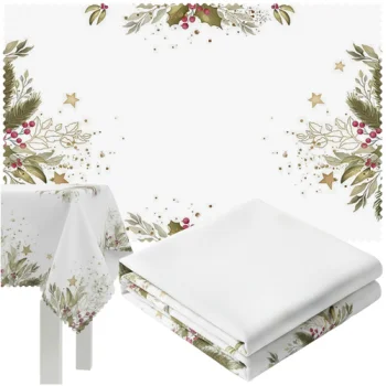 Ruhhy 00026378 Christmas Tablecloth, 140x220 cm, White