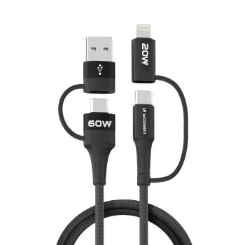 Wozinsky WNBAA 4-in-1 USB-C / USB-A / Lightning Cable, 60W, 1m, Black