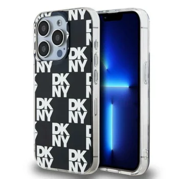 DKNY iPhone 15 Pro Max Case IML Checkered Mono Pattern, Black