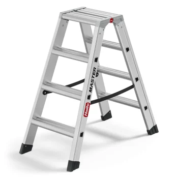 Hailo Master D100 Double-Sided Stepladder, 2 x 5 Steps, Silver