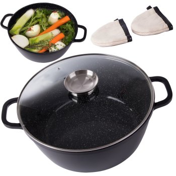 Deep Pot with Lid and Non-Stick Coating, 13 L, with Oven Mitts, Cast Aluminium