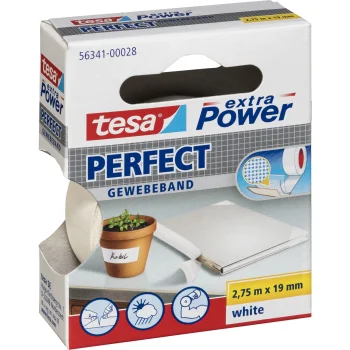 Tesa extra Power Perfect Fabric Adhesive Tape 2.75 m x 19 mm, White (56341)