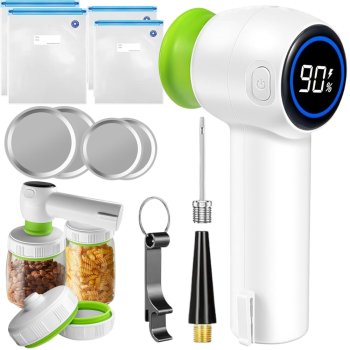Electric Vacuum Sealer Pump for Food, Jars, and Bags, Rechargeable, White