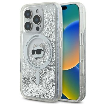 Apple iPhone 16 Pro 6.3'' Karl Lagerfeld Liquid Glitter Choupette Head Magsafe Cover Case, Clear
