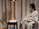 Ultrasonic Air Humidifier & Aromatherapy Diffuser with Flame Effect, USB, White