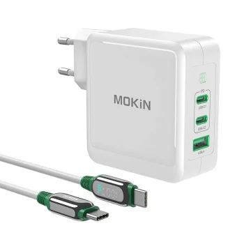 Wall Charger MOKiN PA0701 PD 140W GaN 2x USB-C 1x USB-A, White