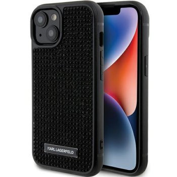 Apple iPhone 15 6.1" Karl Lagerfeld Rhinestone Logo Metal Plate Case Cover, Black