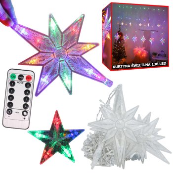 Christmas Curtain, Fairy Lights, Stars, 138 LED, RGB