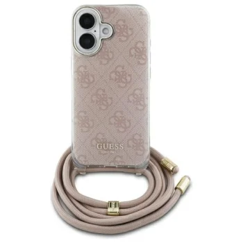 Guess iPhone 16 Case Crossbody Cord 4G Print, Pink