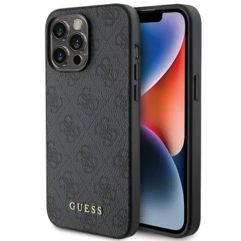 Guess iPhone 15 Pro Max Case 4G Metal Gold Logo, Gray