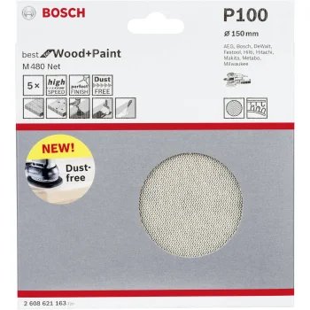 Bosch M480 Sanding Net Disc 150mm Grit 100, 5 Pack