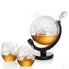 Whiskey Decanter Globe Set with 2 Etched Glasses and Stones Gift for Men