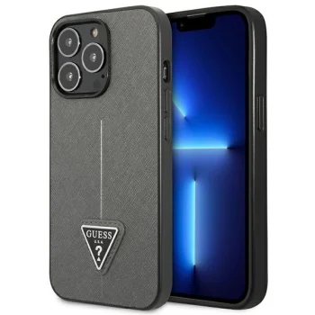 Guess Saffiano Triangle Logo Case for iPhone 14 Pro, Silver