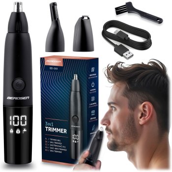 Nose and Ear Hair Trimmer Berdsen BD-269 3 in 1 Rechargeable with LCD, black
