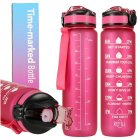 Motivational Water Bottle with Time Marker Reminder Tracker Leak-proof BPA Free, 1L, Pink