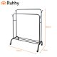 Ruhhy 27084 Double Garment Rack on Wheels with Shelf and Hooks, Black