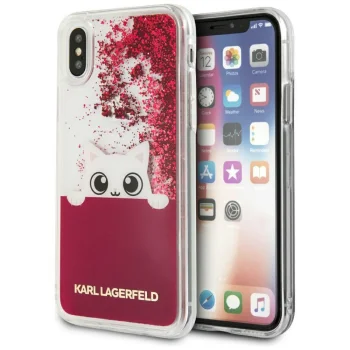 Karl Lagerfeld Liquid Glitter dėklas telefonui iPhone X, rožinis