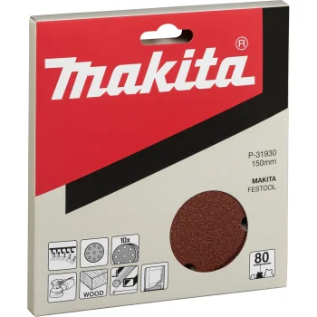 Makita P-31930 Sandpaper 150 mm K80 Hook and Loop, 10 pcs