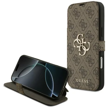 Guess Book 4G Metal Logo Wallet Case for iPhone 18 Pro Max / 17 Pro Max - Brown