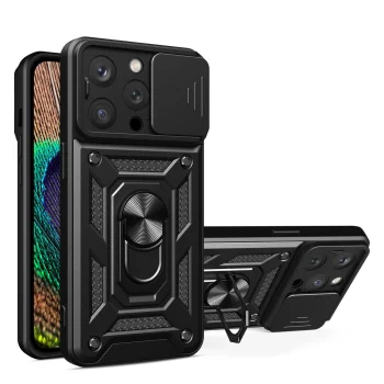 Apple iPhone 15 Pro Max 6.7'' Armor Guard TPU Hybrid Camshield Case Cover, Black