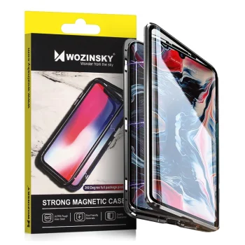 Wozinsky Full Magnetic Case for Samsung Galaxy A72 4G with Front and Back Built-in Glass Black-Transparent
