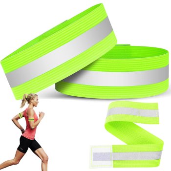 Reflective Bands 2 Pack, High Visibility Armbands for Running and Cycling, Neon Green