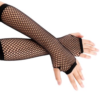 Long Fingerless Fishnet Gloves for 80s Party Gothic Costume, Black