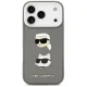 Karl Lagerfeld Grained Karl & Choupette Heads Pins Case for iPhone 17 Pro, Grey