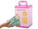 Interactive safe-style money box with PIN code for banknotes and coins, pink