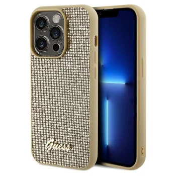 Guess iPhone 14 Pro Case Disco Metal Script, Gold