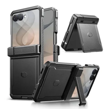 Tech-Protect Kevlar Pro Case for Samsung Galaxy Z Flip 8 with Hinge Cover and Dual Kickstand, Black