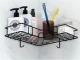 Corner Bathroom Shelf with Hooks, No Drilling, Black